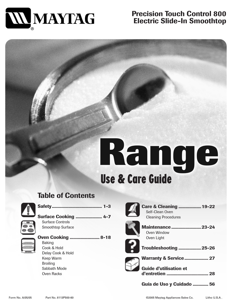 MAYTAG PRECISION TOUCH CONTROL 800 USE & CARE MANUAL Pdf Download