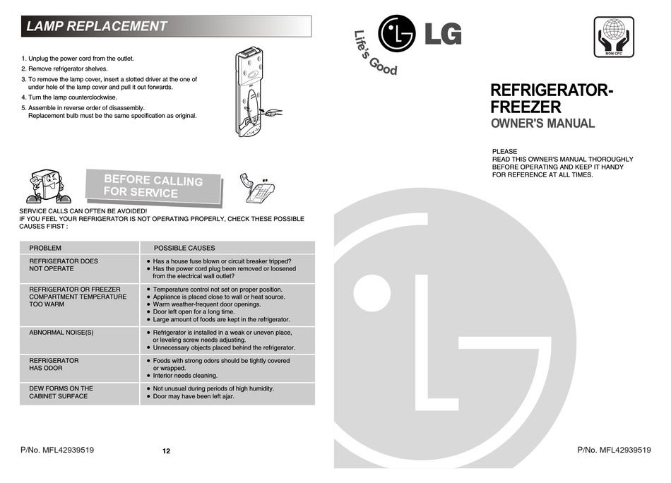 LG REFRIGERATOR-FREEZER OWNER'S MANUAL Pdf Download | ManualsLib