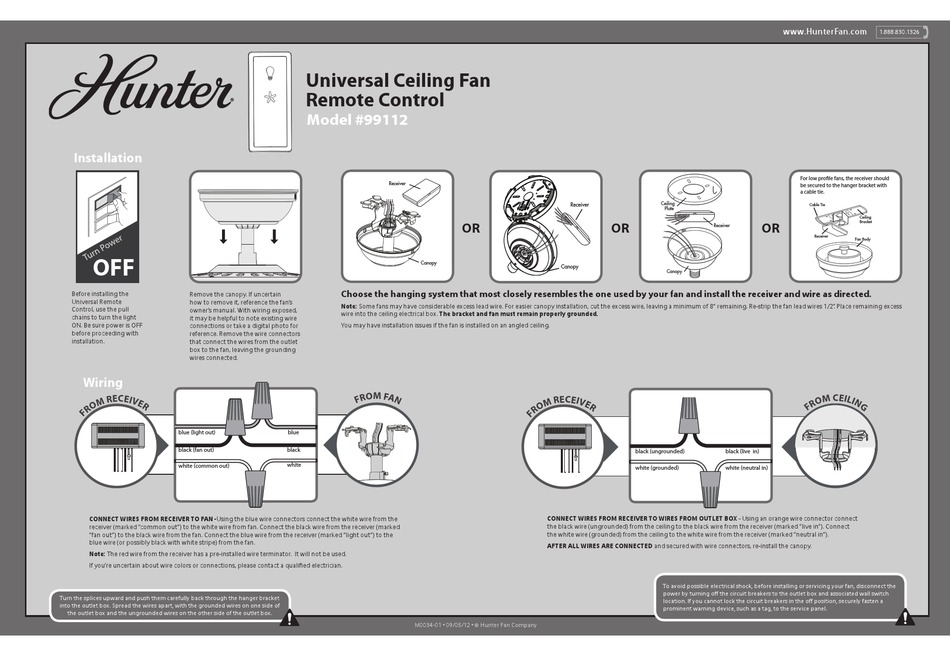 Hunter 99112 Installation Pdf Manualslib Hunter 99112 Installation Pdf, Hunter Ceiling Fan Wiring Diagram With Remote Control