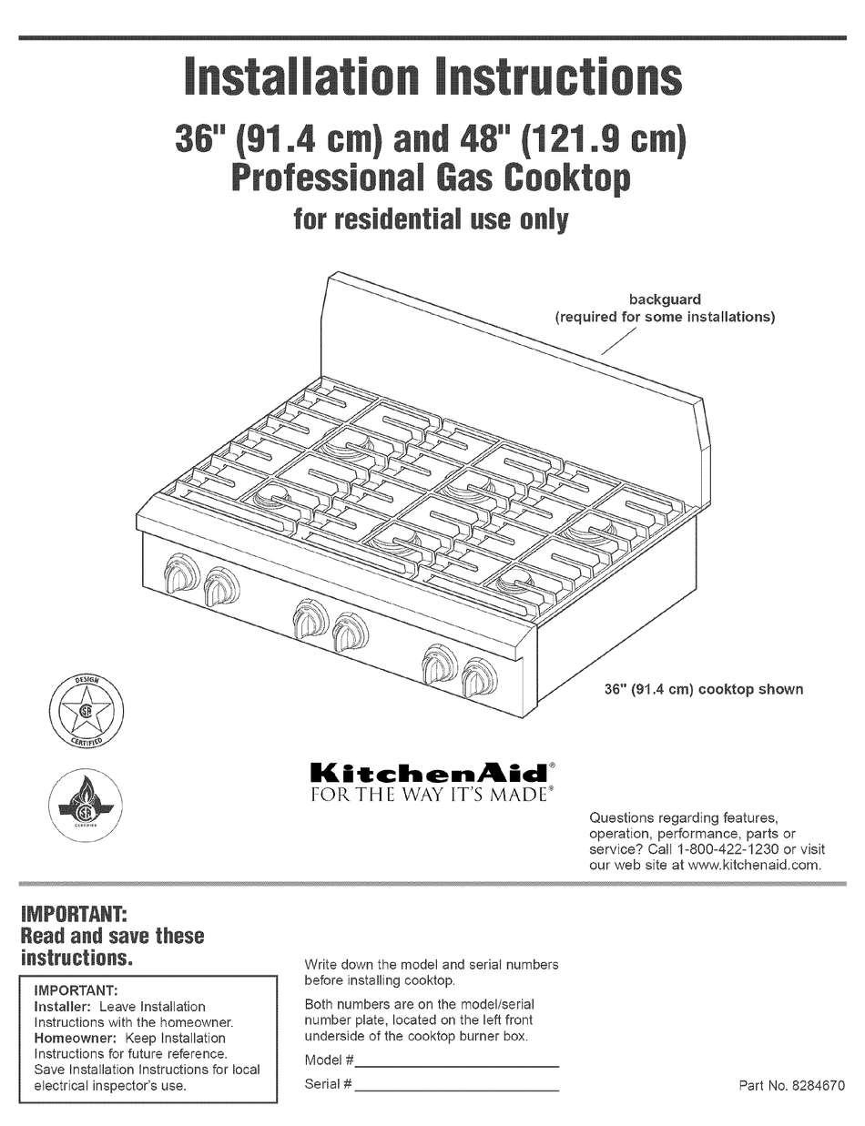 KITCHENAID KGCP487JSS0 INSTALLATION INSTRUCTIONS MANUAL Pdf Download