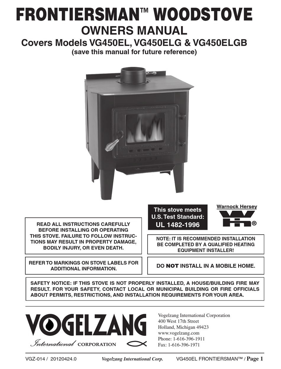 VOGELZANG INTERNATIONAL FRONTIERSMAN VG450EL OWNER'S MANUAL Pdf ...