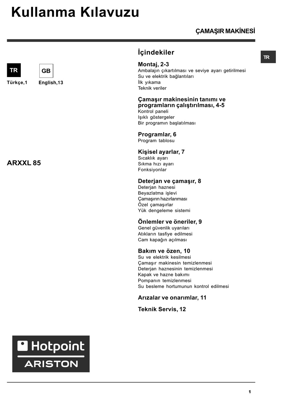 HOTPOINT ARISTON ARXXL 85 INSTRUCTIONS FOR USE MANUAL Pdf Download |  ManualsLib