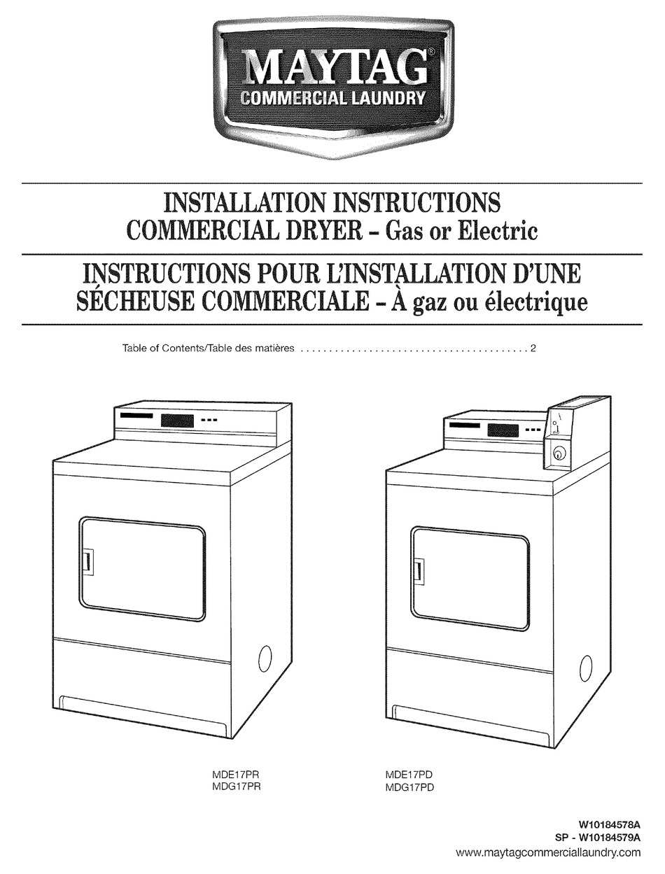 MAYTAG MDG17PRAWW1 INSTALLATION INSTRUCTIONS MANUAL Pdf Download