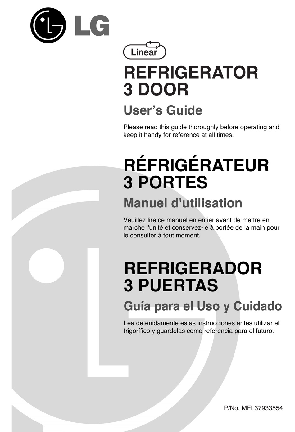 LG REFRIGERATOR 3 DOOR USER MANUAL Pdf Download ManualsLib