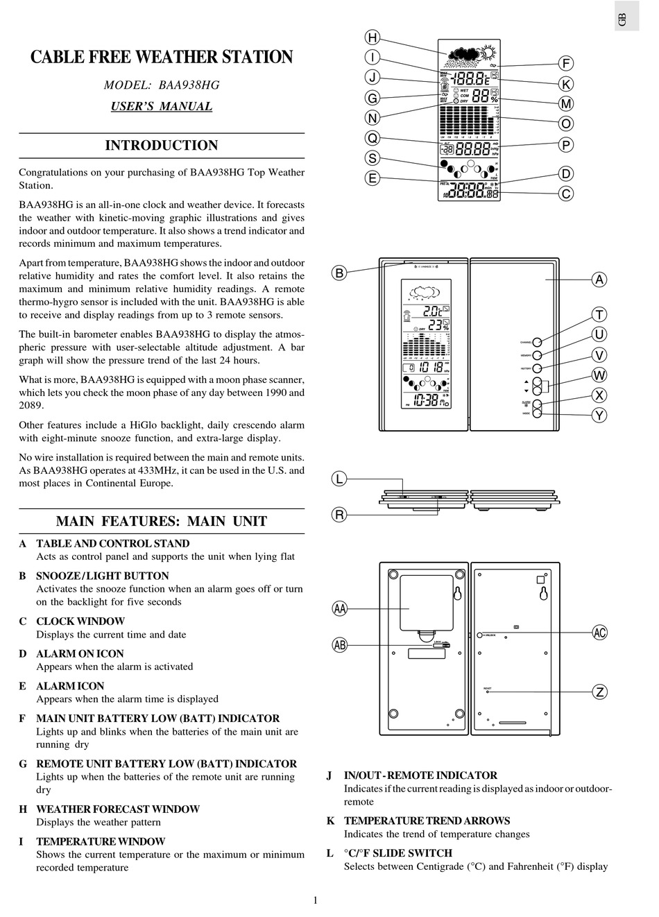 NUOVO Oregon Scientific BAR938HG BAR988HG BAR998HG sensore di temperatura e  umid