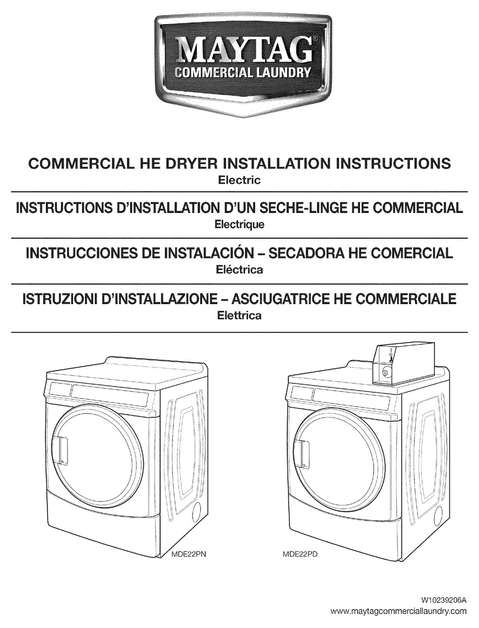 MAYTAG MDE22PNAGW0 INSTALLATION INSTRUCTIONS MANUAL Pdf Download