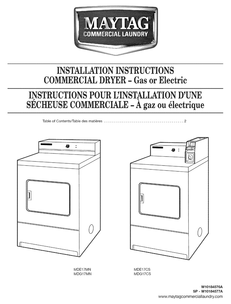 MAYTAG MDE17MN INSTALLATION INSTRUCTIONS MANUAL Pdf Download | ManualsLib