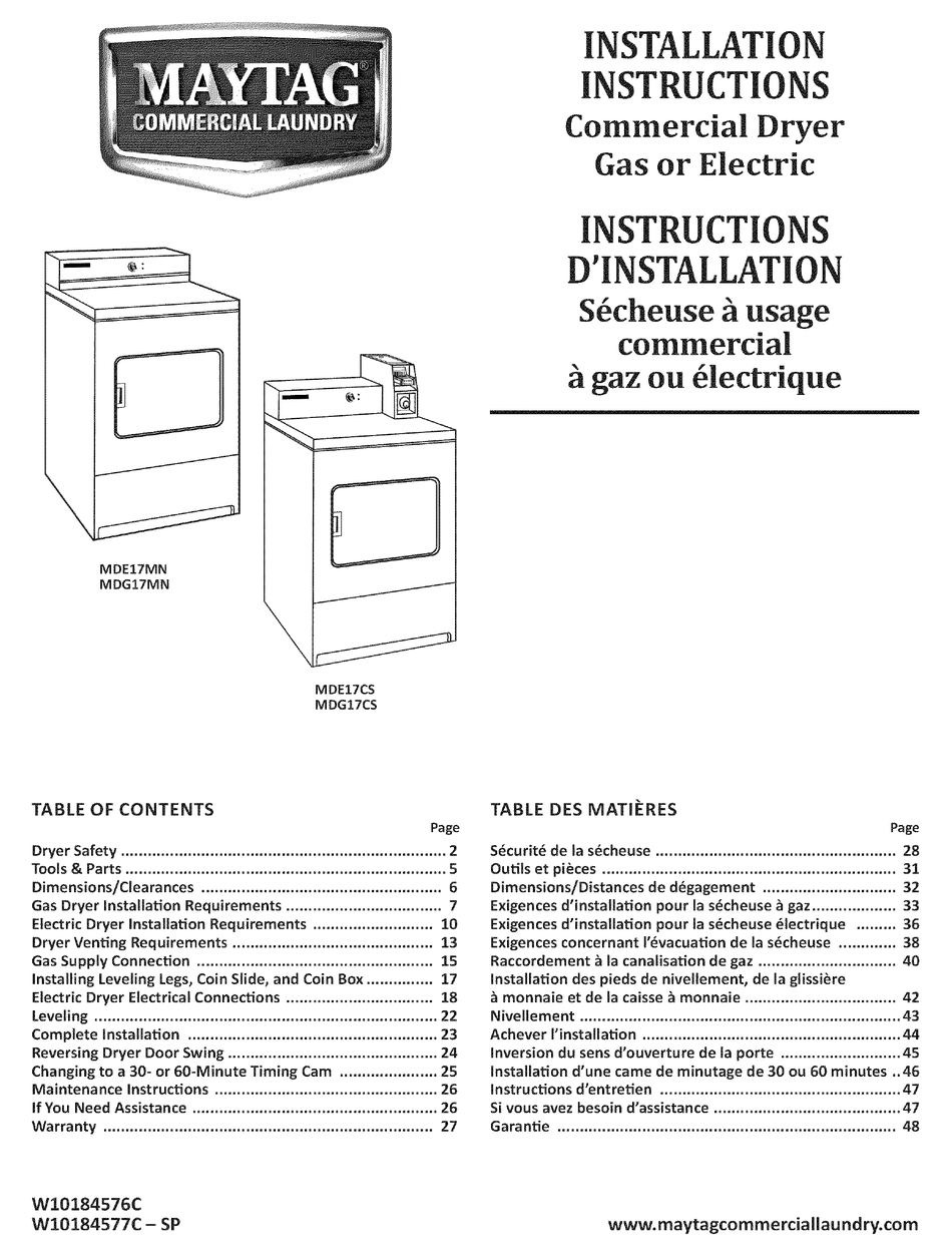 MAYTAG MDE17MN INSTALLATION INSTRUCTIONS MANUAL Pdf Download ManualsLib