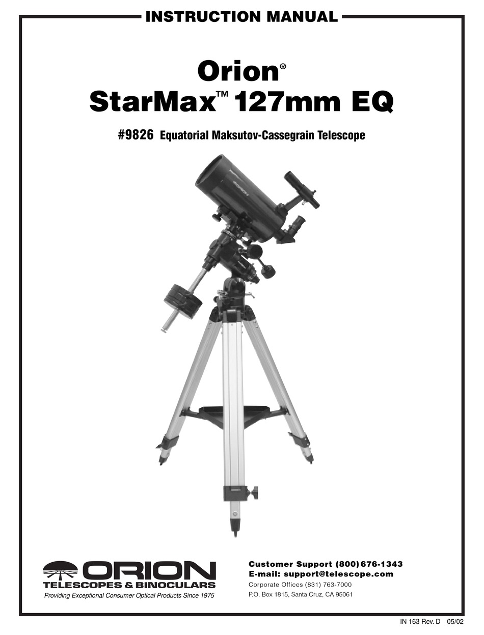 ORION TELESCOPES & BINOCULARS STARMAX 127MM EQ 9826 INSTRUCTION MANUAL