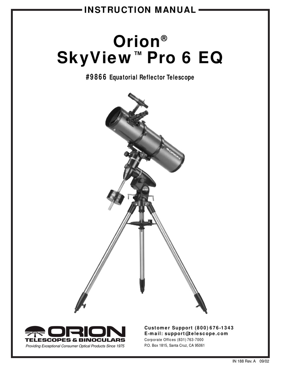 ORION TELESCOPES BINOCULARS SKYVIEW PRO 6 EQ 9866 INSTRUCTION MANUAL 