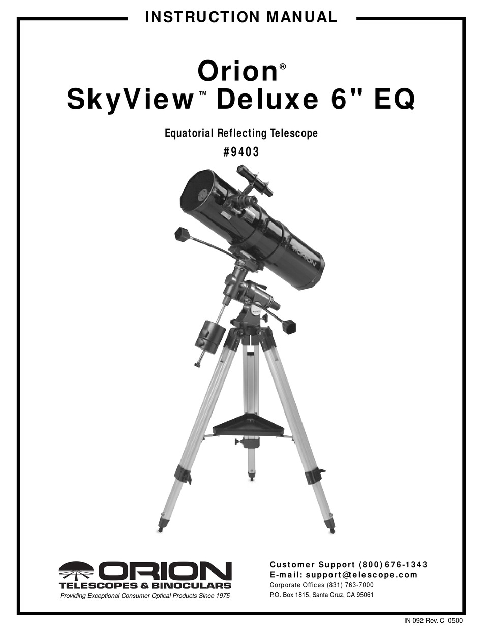 ORION TELESCOPES & BINOCULARS SKYVIEW DELUXE 6 EQ 9403 INSTRUCTION