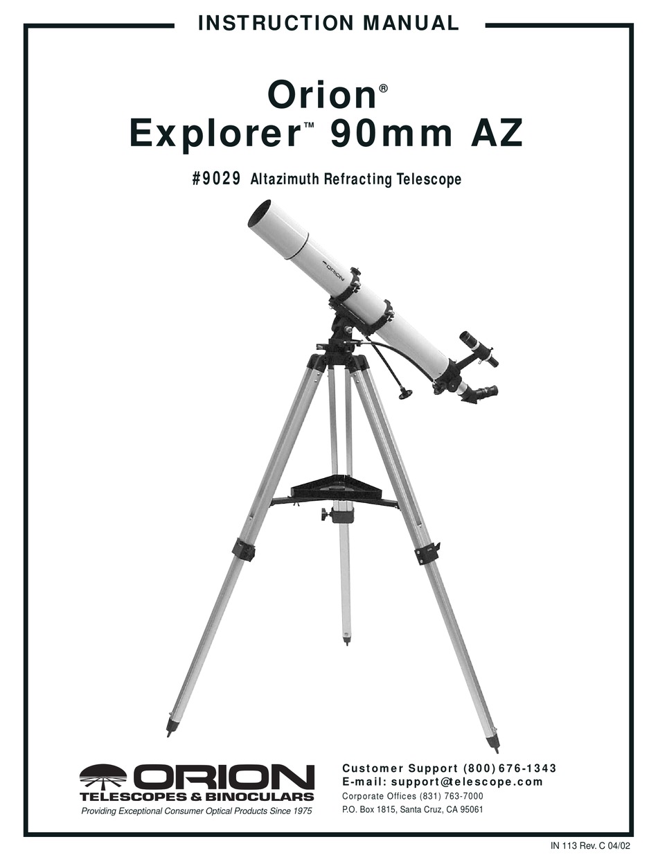 ORION TELESCOPES & BINOCULARS EXPLORER 90MM AZ 9029 INSTRUCION MANUAL