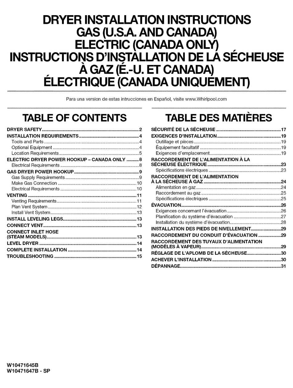 MAYTAG MGDE500VW3 INSTALLATION INSTRUCTIONS MANUAL Pdf Download