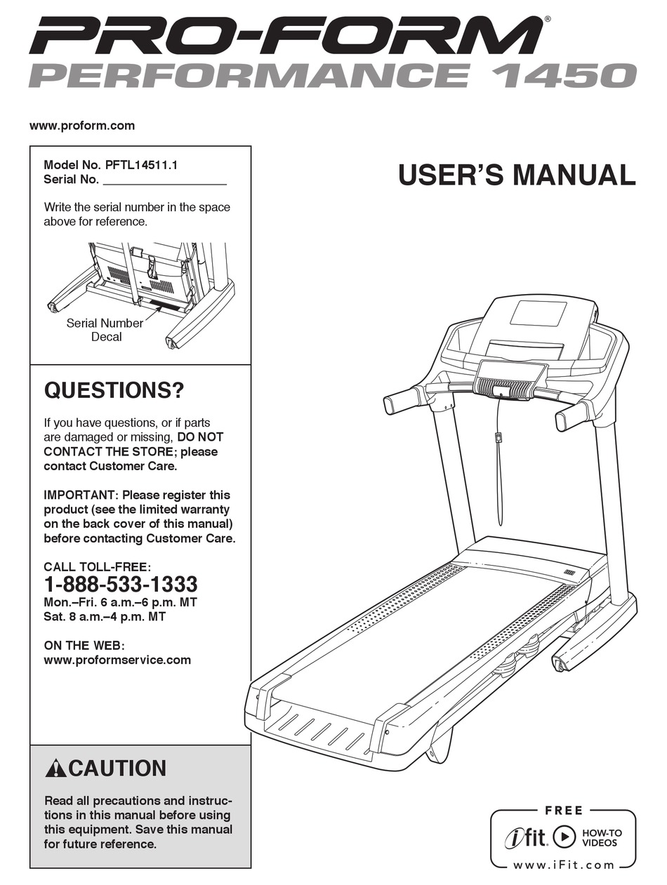 PROFORM PERFORMANCE 1450 USER MANUAL Pdf Download ManualsLib