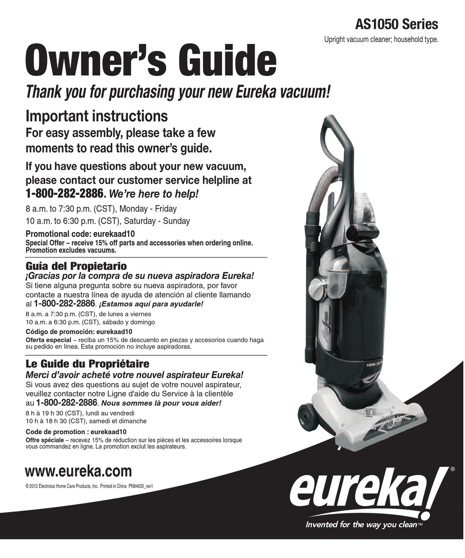 EUREKA AS1050 SERIES OWNER