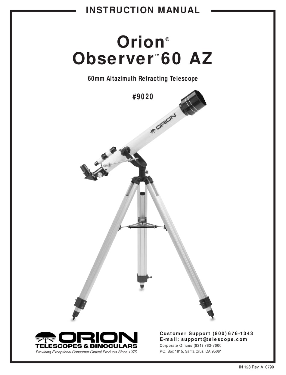 ORION TELESCOPES & BINOCULARS OBSERVER 60 AZ 9020 INSTRUCTION MANUAL