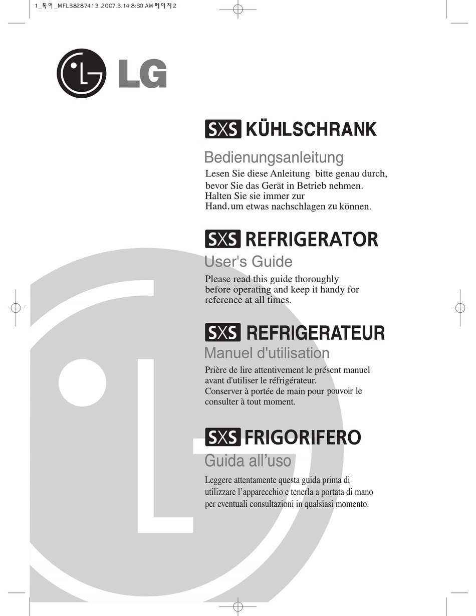 LG SXS REFRIGERATOR USER MANUAL Pdf Download ManualsLib