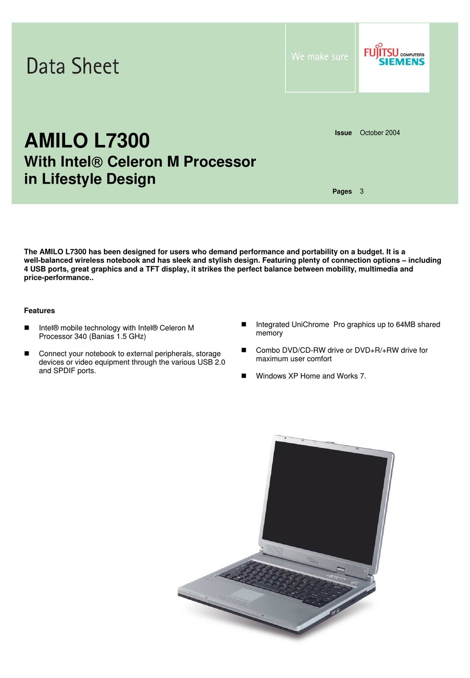 Fujitsu Siemens Computers Amilo L7300 Datasheet Pdf Download Manualslib