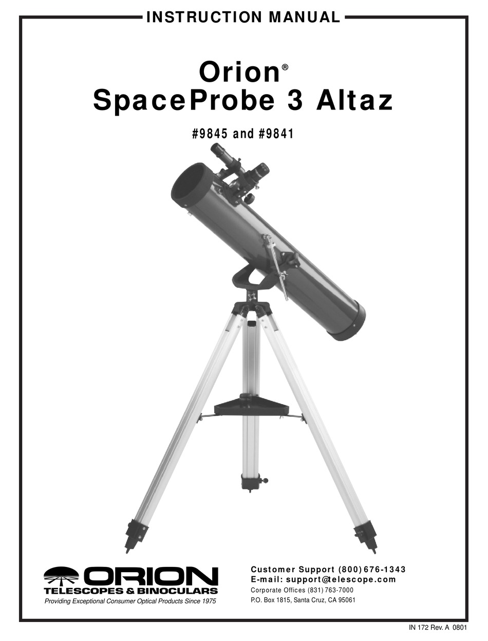 ORION TELESCOPES & BINOCULARS SPACEPROBE 3 ALTAZ 9845 INSTRUCTION