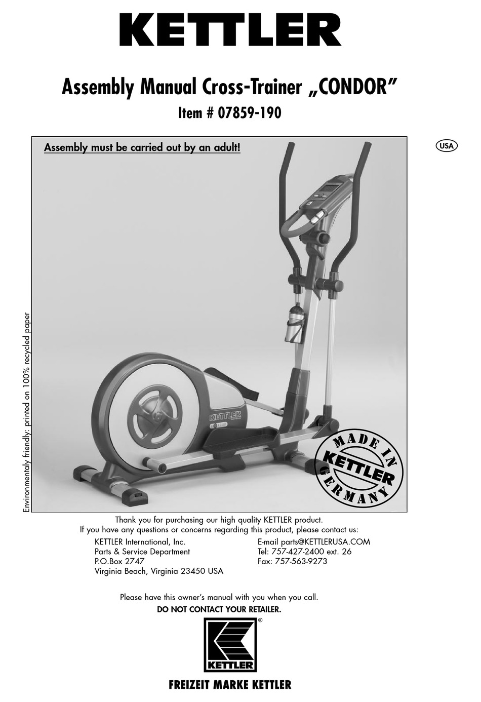 Categorie reinigen aankunnen List Of Spare Parts - Kettler CONDOR Assembly Manual [Page 11] | ManualsLib