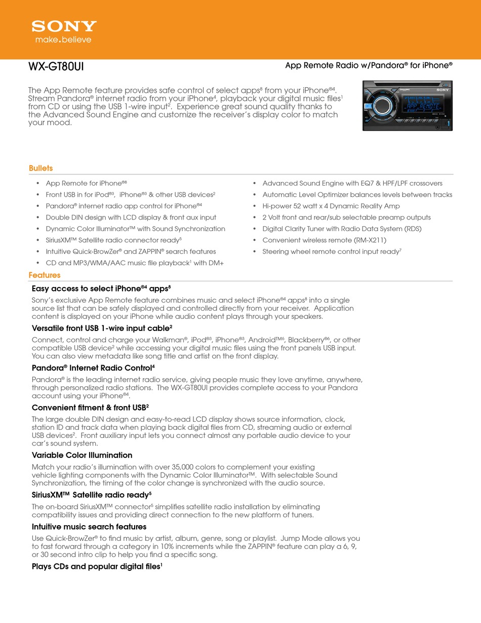 SONY WX-GT80UI SPECIFICATIONS Pdf Download | ManualsLib