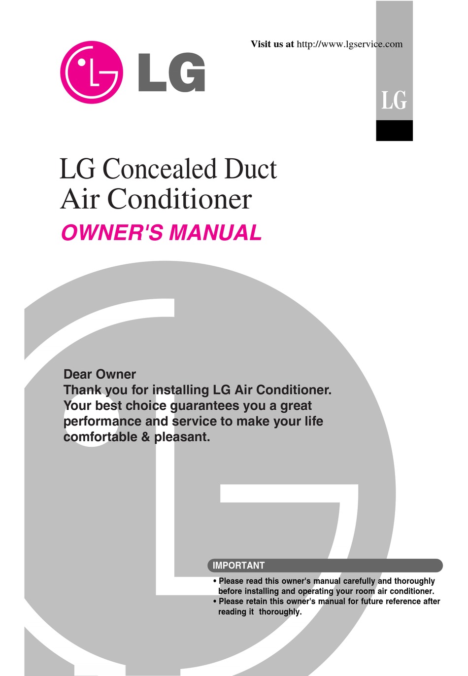 LG AIR CONDITIONER OWNER'S MANUAL Pdf Download | ManualsLib