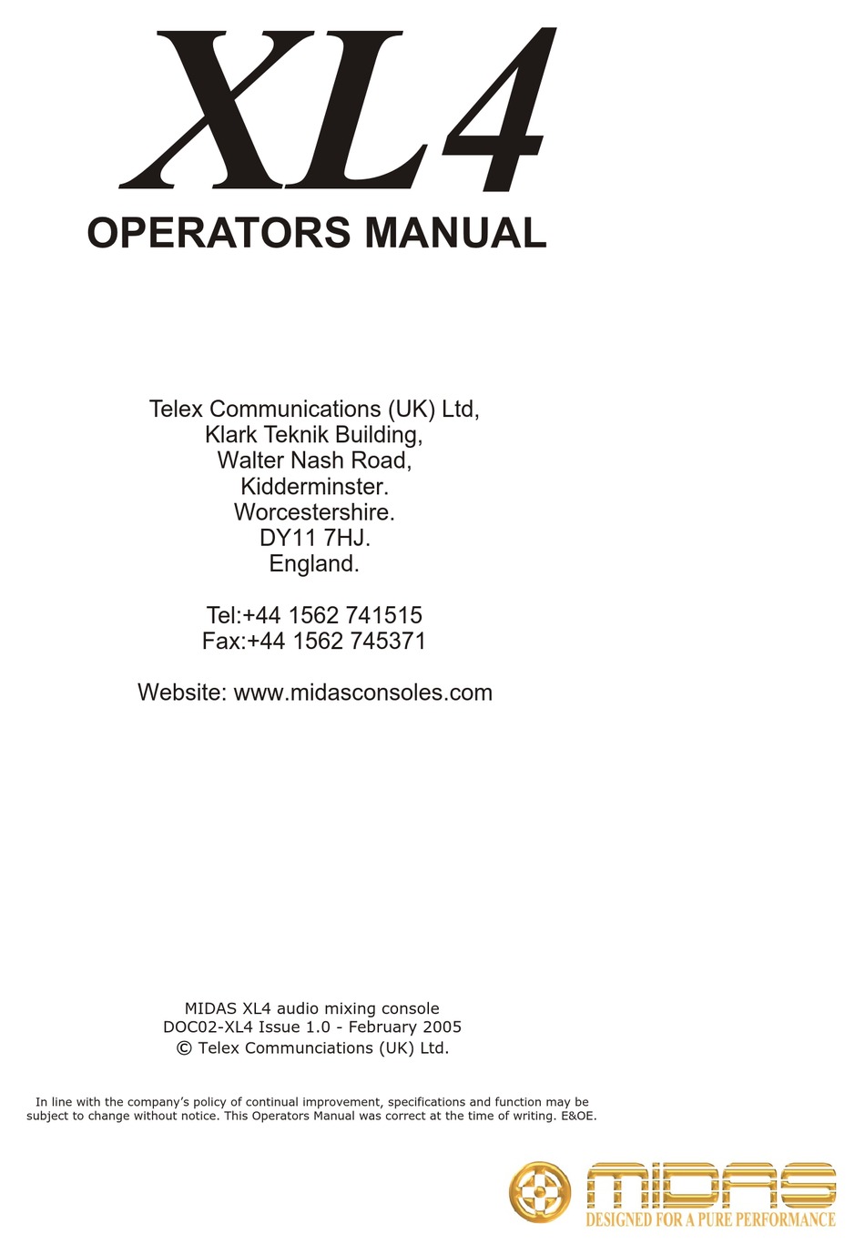 Telex Communications Xl Operator S Manual Pdf Download Manualslib