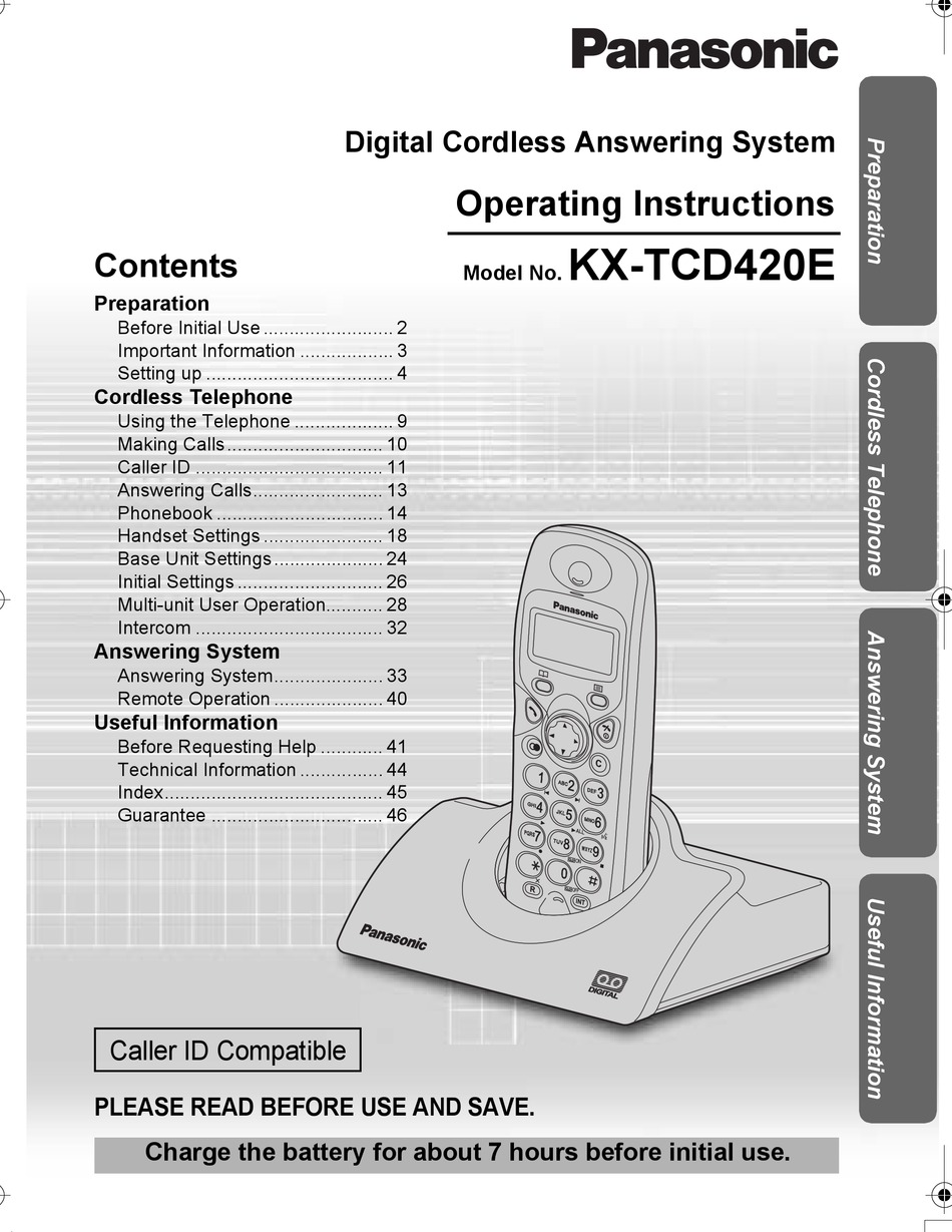 PANASONIC KX-TCD420E OPERATING INSTRUCTIONS MANUAL Pdf Download.