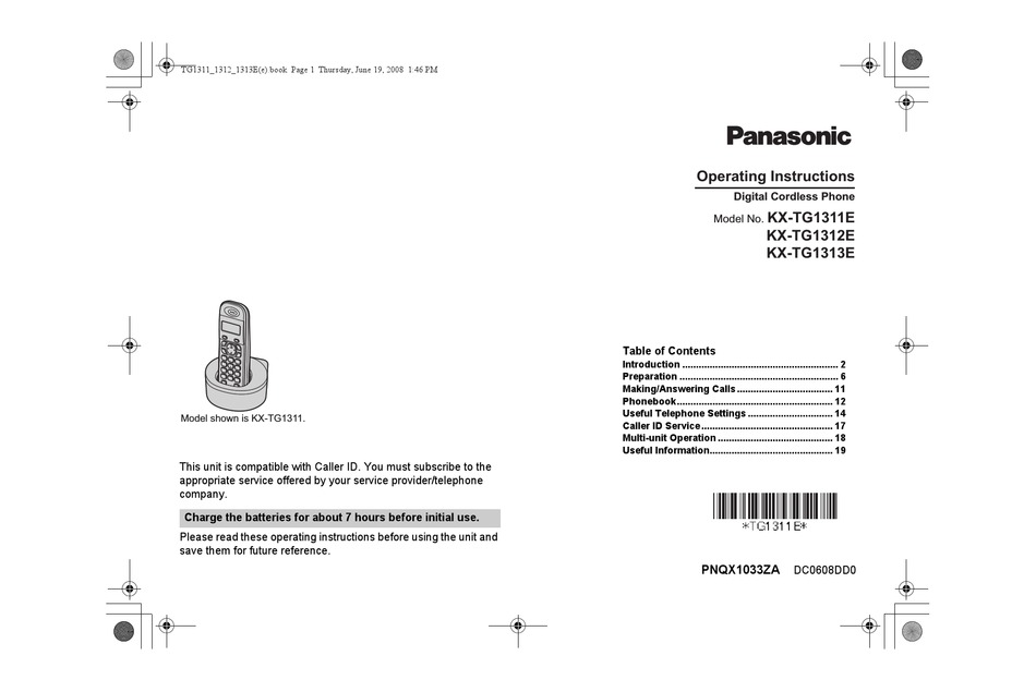 Panasonic Kx Tg1311e Operating Instructions Manual Pdf Download Manualslib