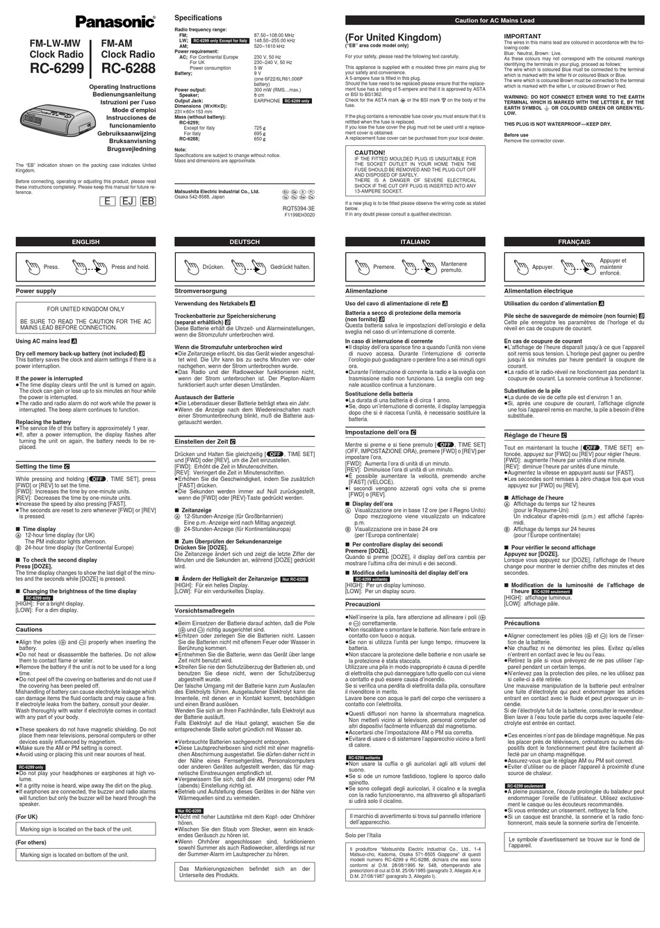 Panasonic Rc 6299 Operating Instructions Pdf Download Manualslib