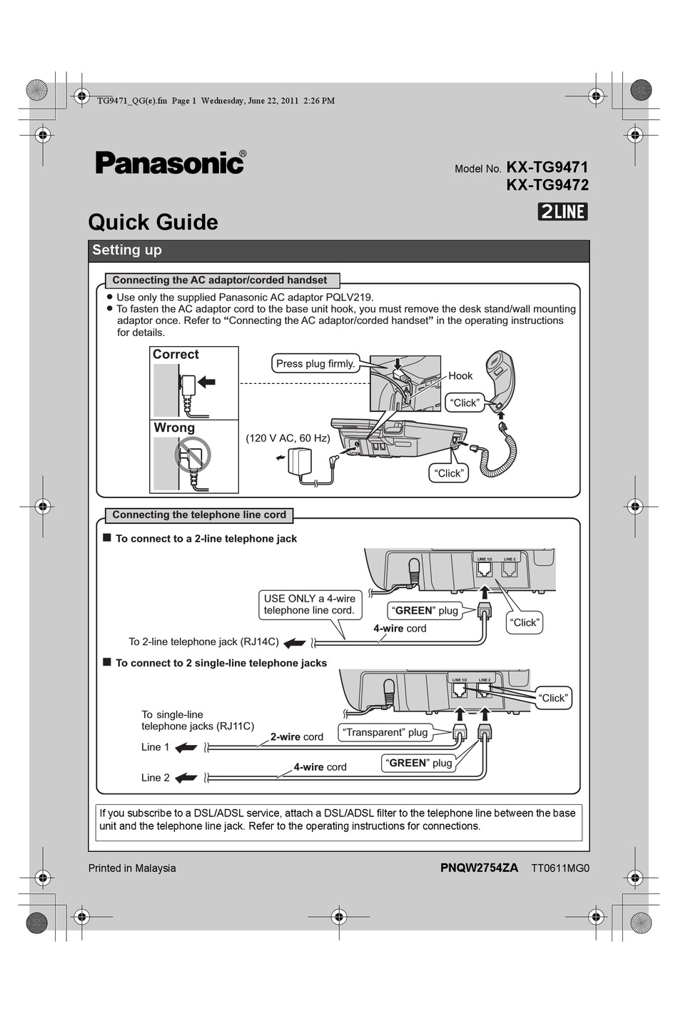 Panasonic Kx Tg9471 Quick Manual Pdf Download Manualslib