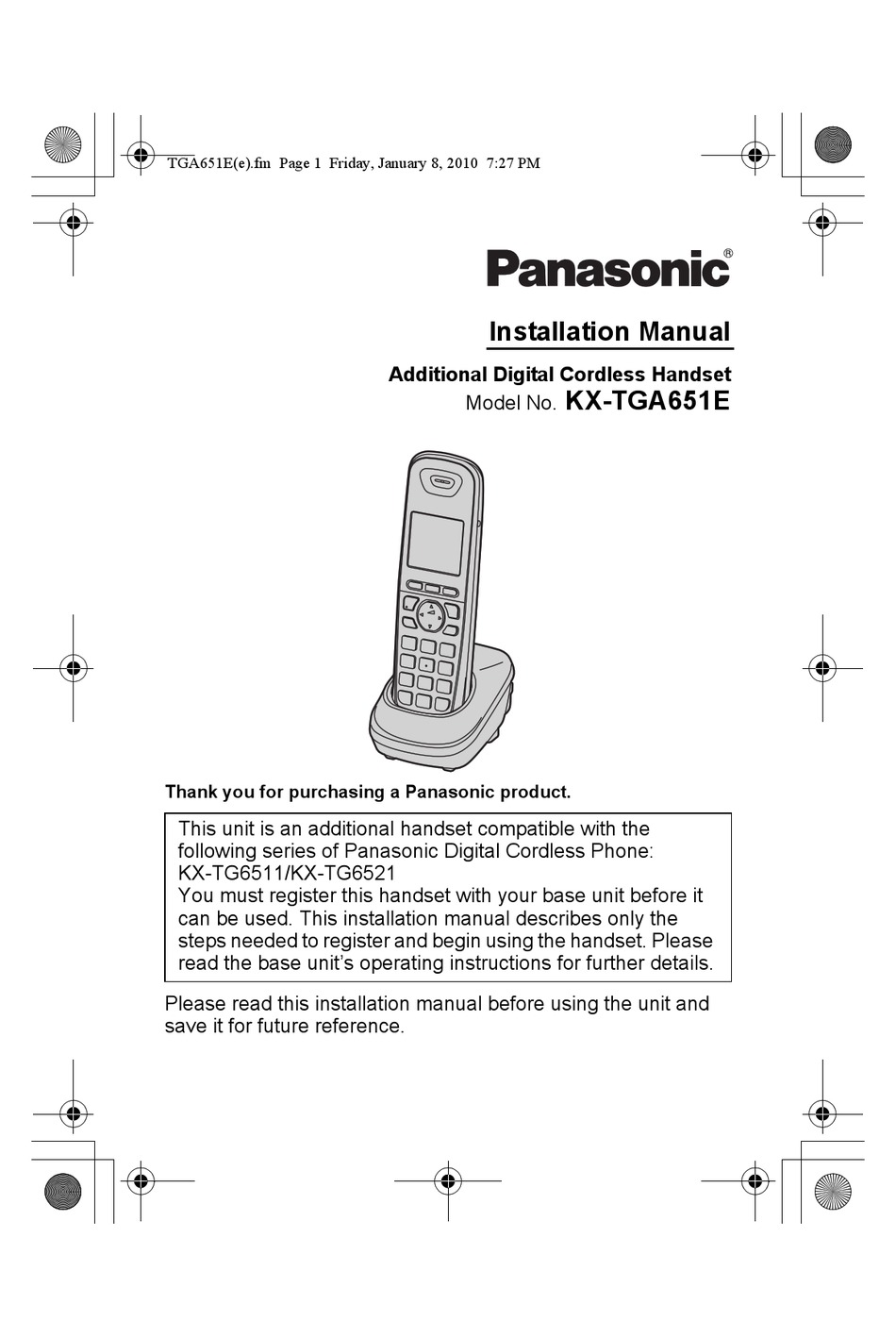 PANASONIC KX-TGA651E INSTALLATION MANUAL Pdf Download | ManualsLib