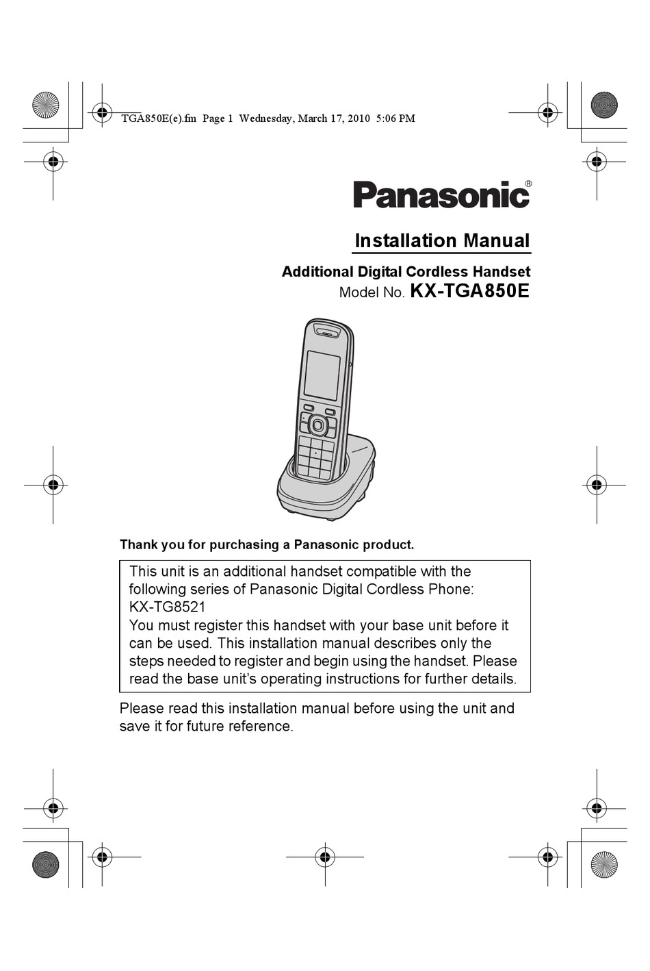 Panasonic Kx Tga850e Installation Manual Pdf Download Manualslib