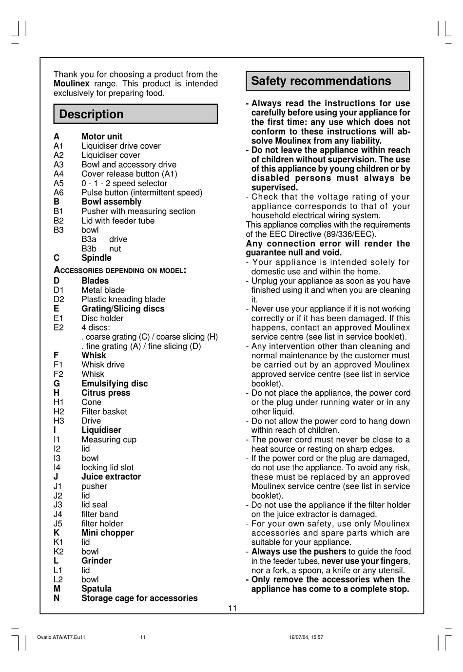 Manual de usuario Moulinex W200030 (Español - 15 páginas)