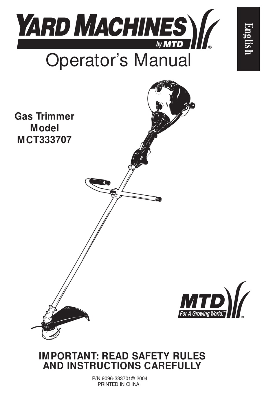 YARD MACHINES MCT333707 OPERATOR