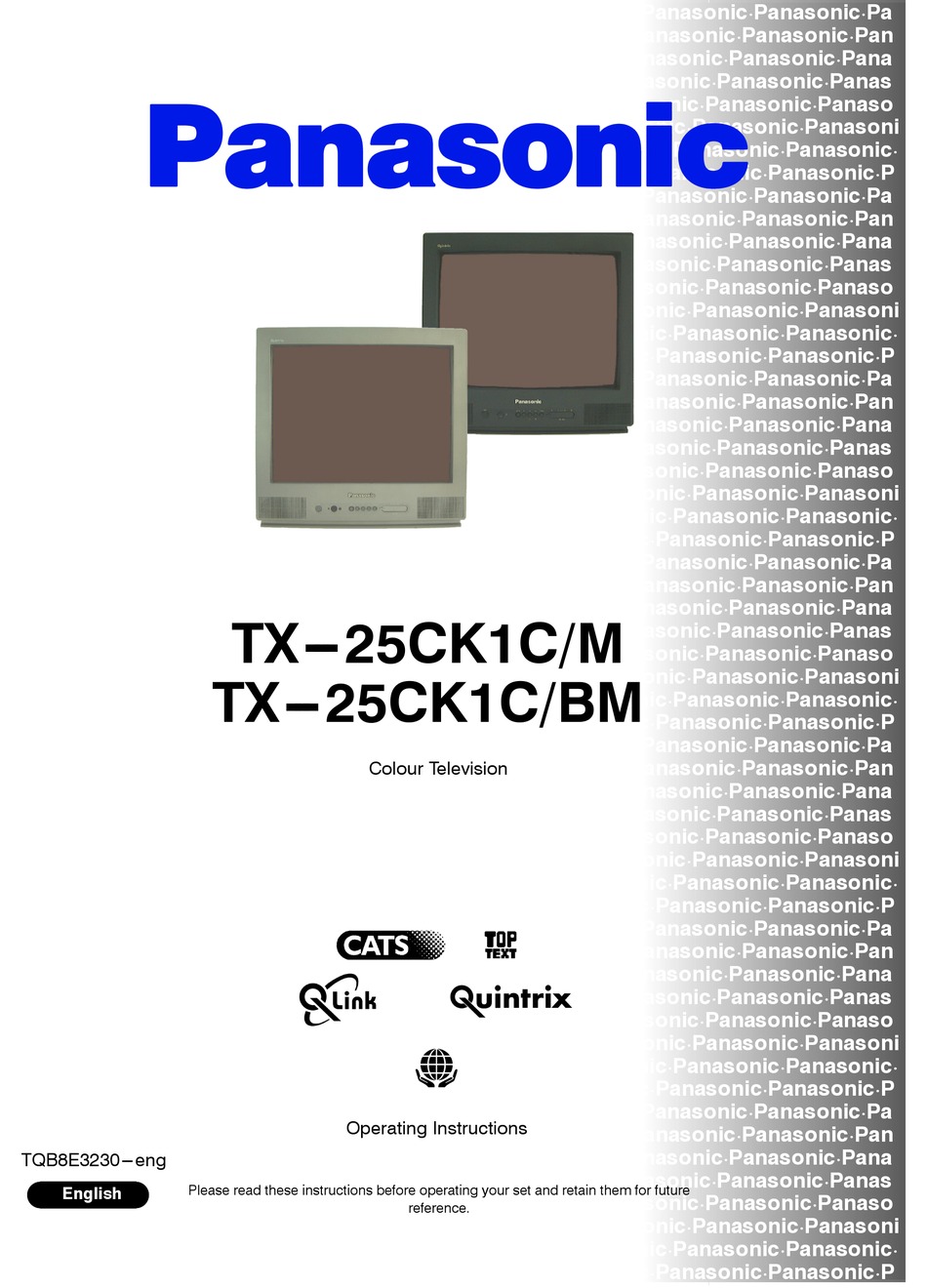 PANASONIC QUINTRIX TX25CK1C/BM OPERATING INSTRUCTIONS MANUAL Pdf