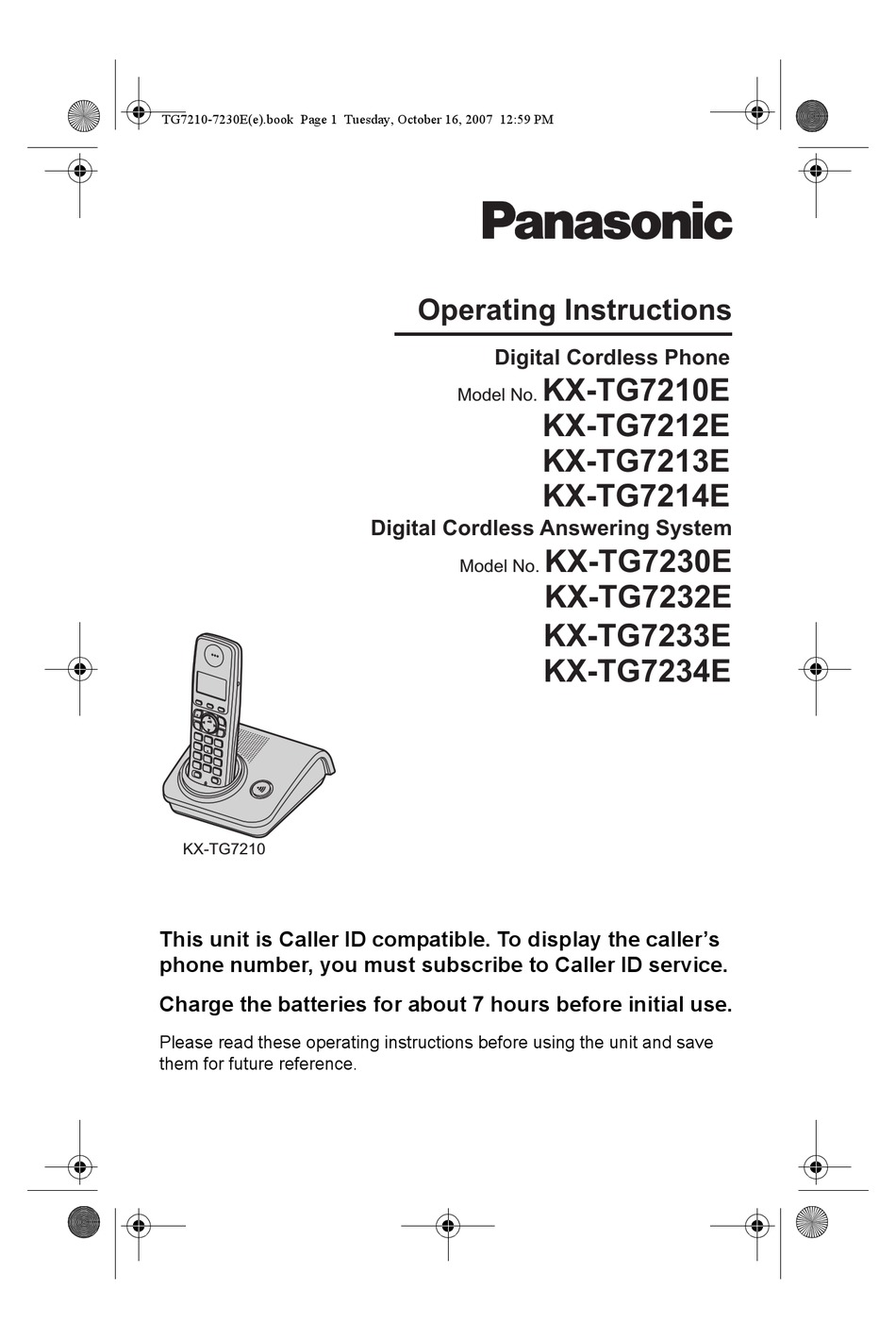 PANASONIC KX-TG7210E OPERATING INSTRUCTIONS MANUAL PANASONIC KX-TG7210E OPERATING INSTRUCTIONS MANUAL
