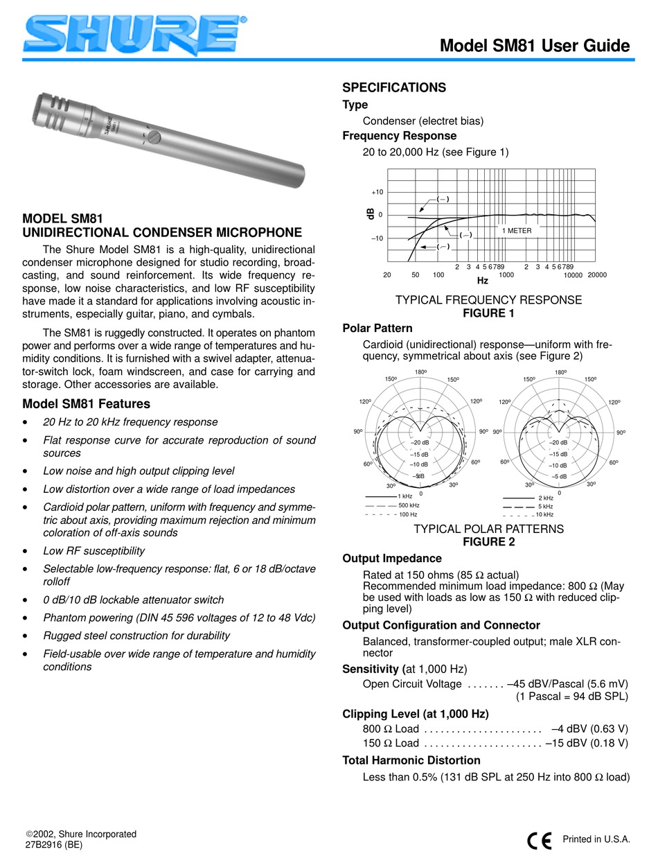 SHURE SM81 USER MANUAL Pdf Download | ManualsLib