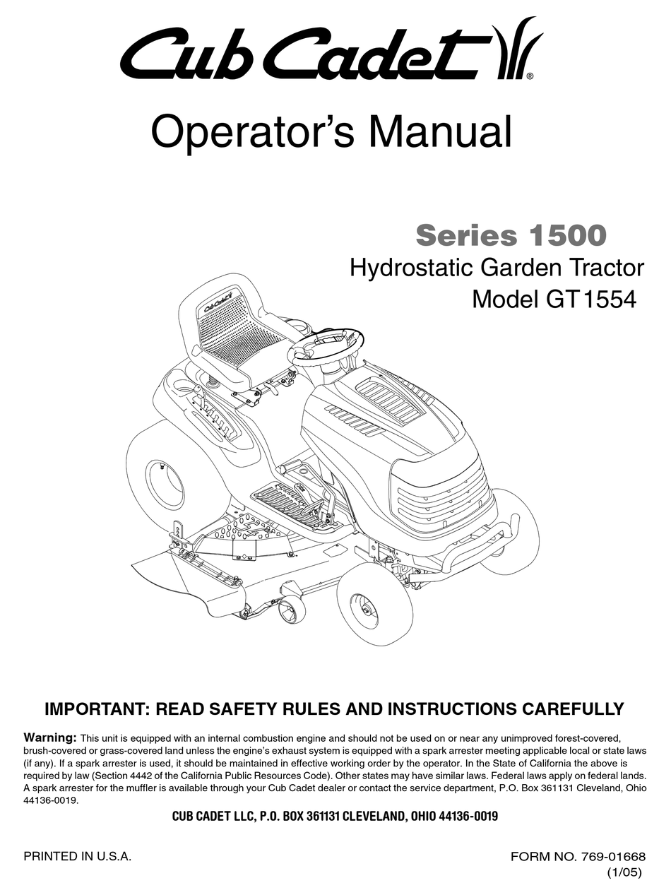 CUB CADET GT 1554 OPERATOR'S MANUAL Pdf Download ManualsLib
