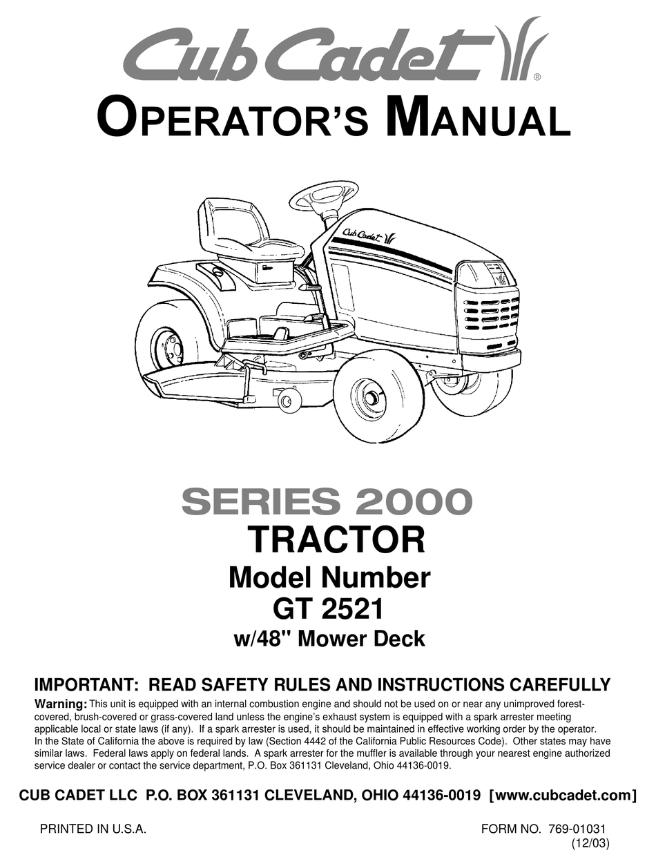 Cub Cadet Gt 2521 Operator S Manual Pdf Download Manualslib