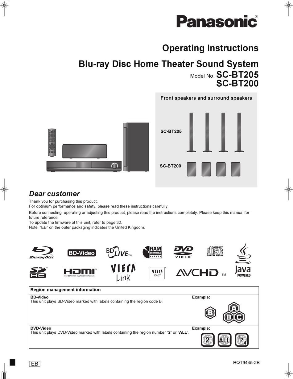 Panasonic Sc Bt205 Operating Instructions Manual Pdf Download Manualslib