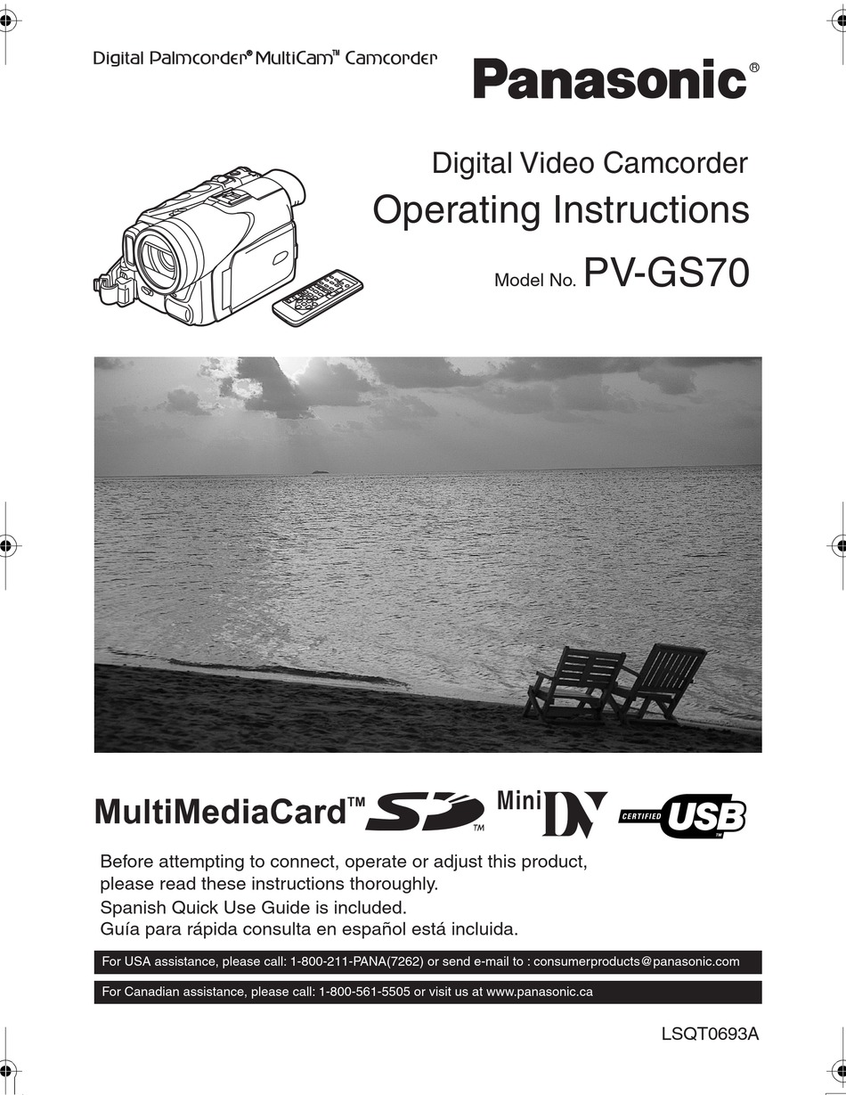 PANASONIC DIGITAL PALMCORDER PV-GS70 OPERATING INSTRUCTIONS MANUAL Pdf