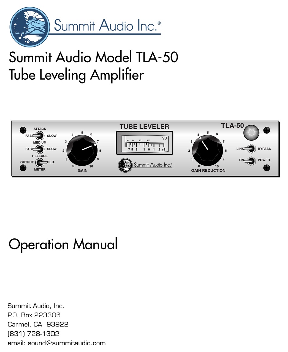 SUMMIT AUDIO TLA-50 OPERATION MANUAL Pdf Download | ManualsLib