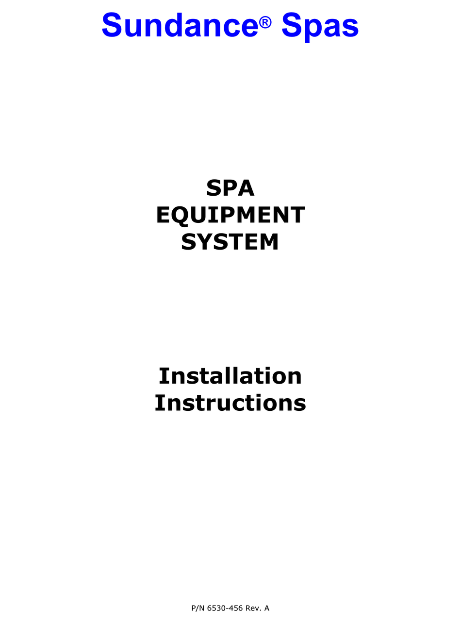 SUNDANCE SPAS SPAS INSTALLATION INSTRUCTIONS MANUAL Pdf Download