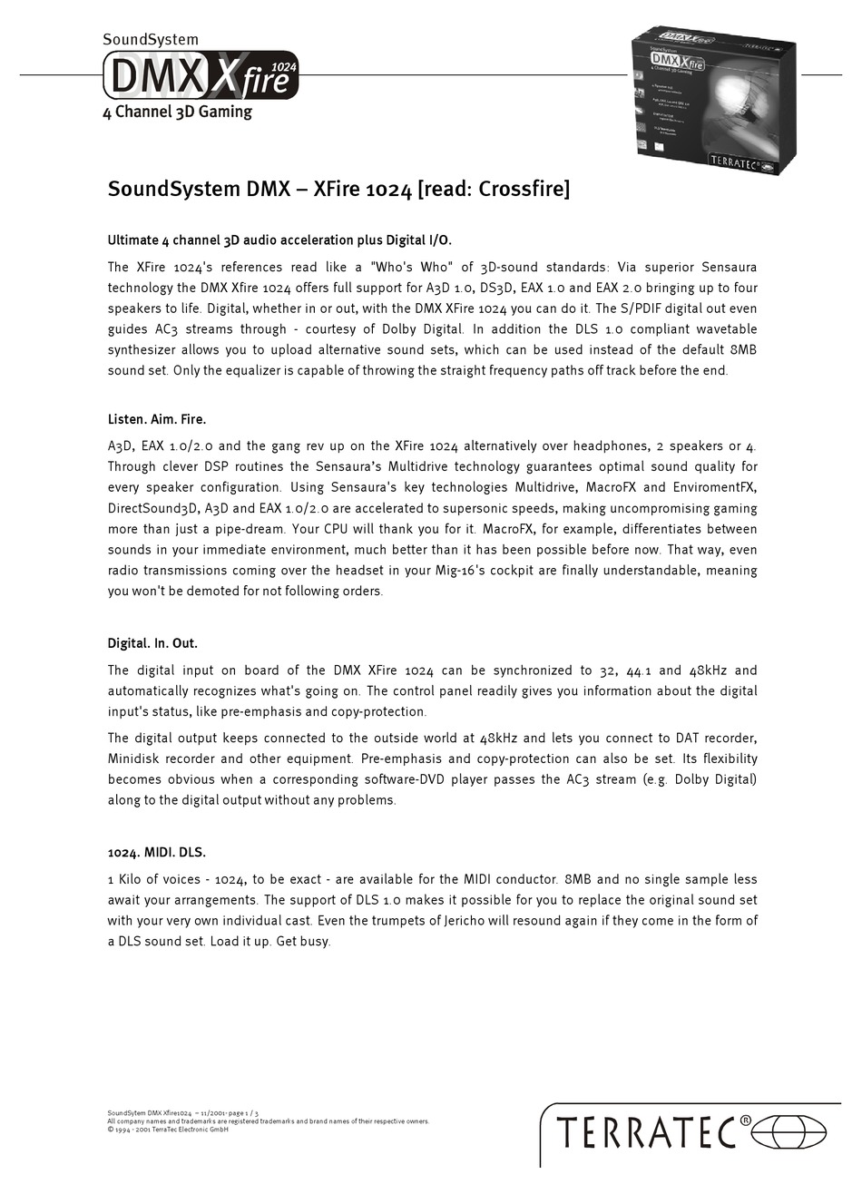 TERRATEC DMX XFIRE 1024 PRODUCT INFORMATION Pdf Download ManualsLib