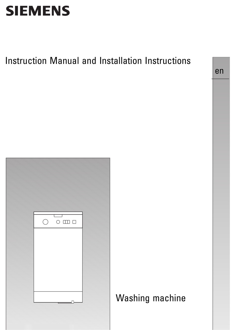 SIEMENS WASHING MACHINE INSTRUCTION MANUAL AND INSTALLATION