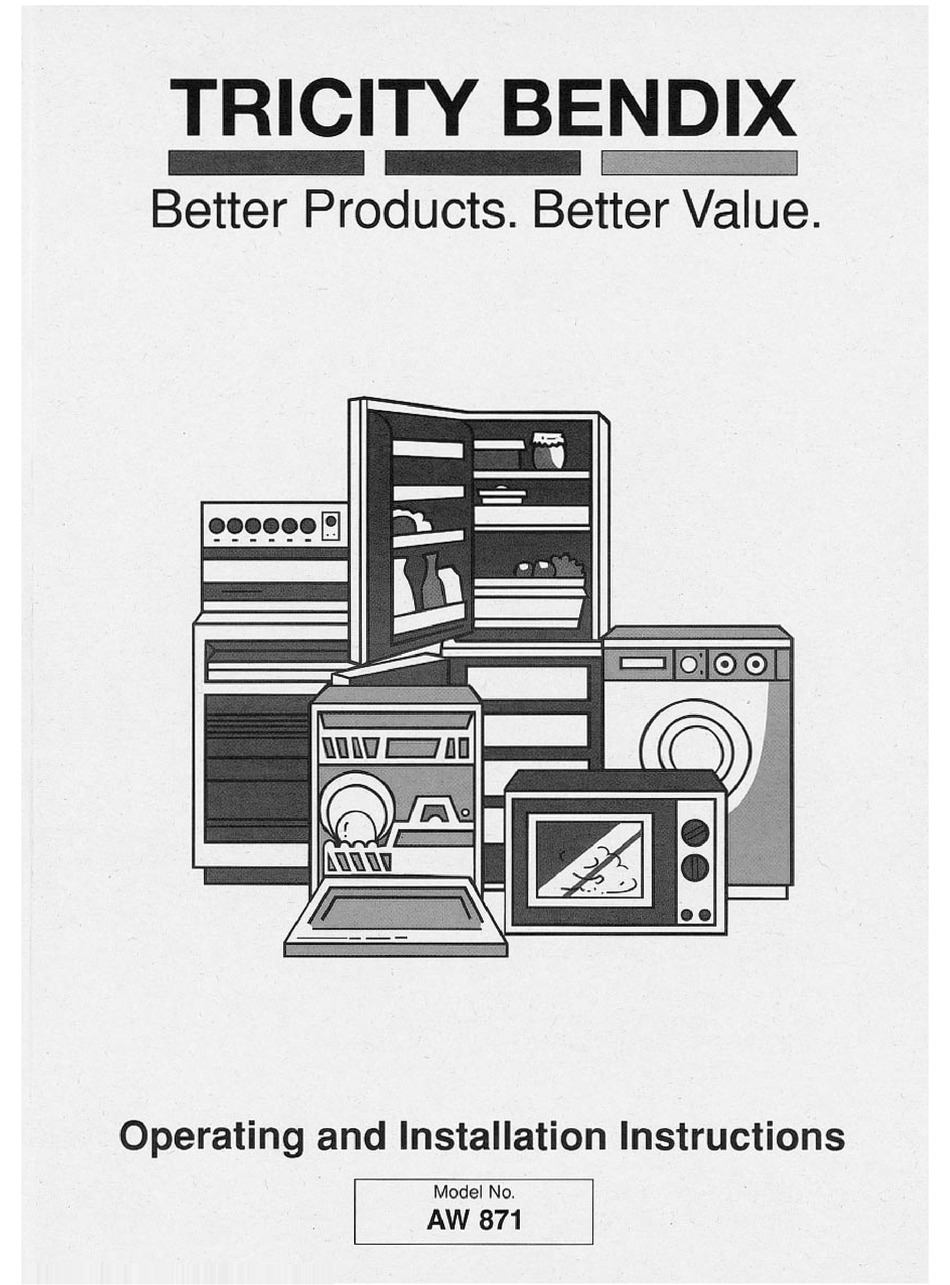 TRICITY BENDIX AW 871 OPERATING AND INSTALLATION INSTRUCTIONS Pdf