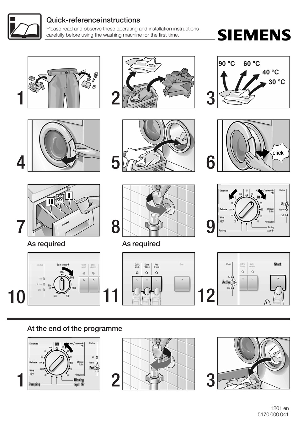 SIEMENS WASHING MACHINE QUICK REFERENCE INSTRUCTIONS Pdf Download
