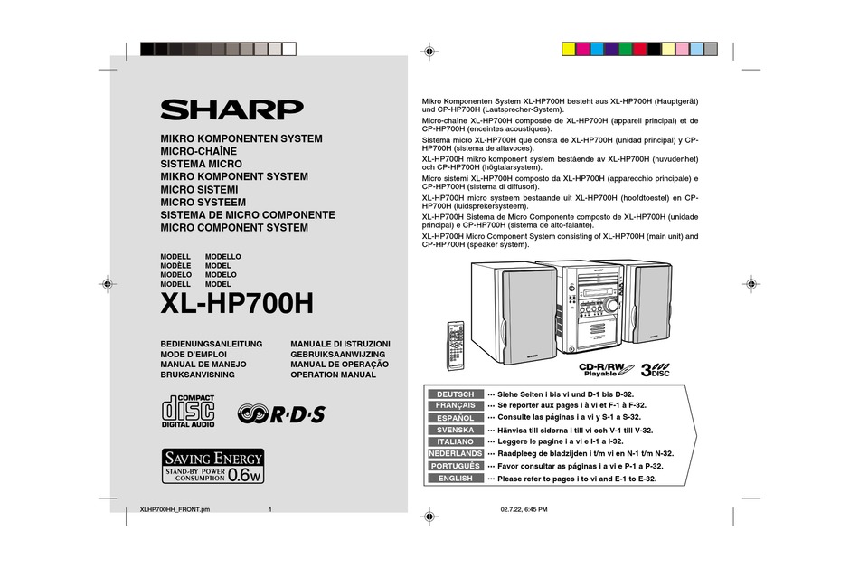 SHARP XL-HP700H OPERATION MANUAL Pdf Download | ManualsLib