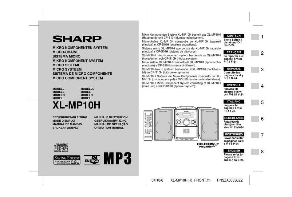 Sharp Xl Mp10h Operation Manual Pdf Download Manualslib